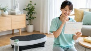 振動マシンを使う習慣を確認する女性